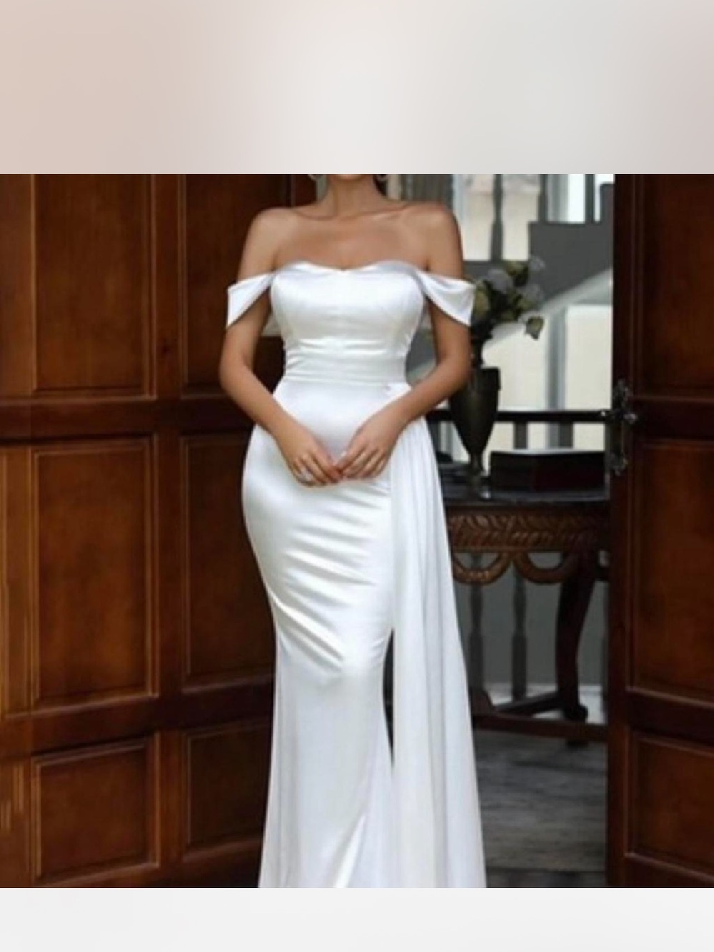 Elegant Off-Shoulder White Satin Evening Gown